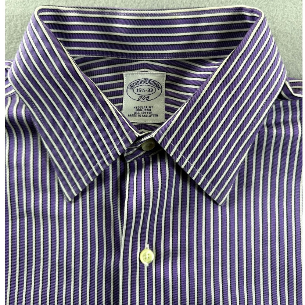 Brooks Brothers 346 Dress Shirt Mens 15.5-33 Purple Striped Regular Fit Non-Iron